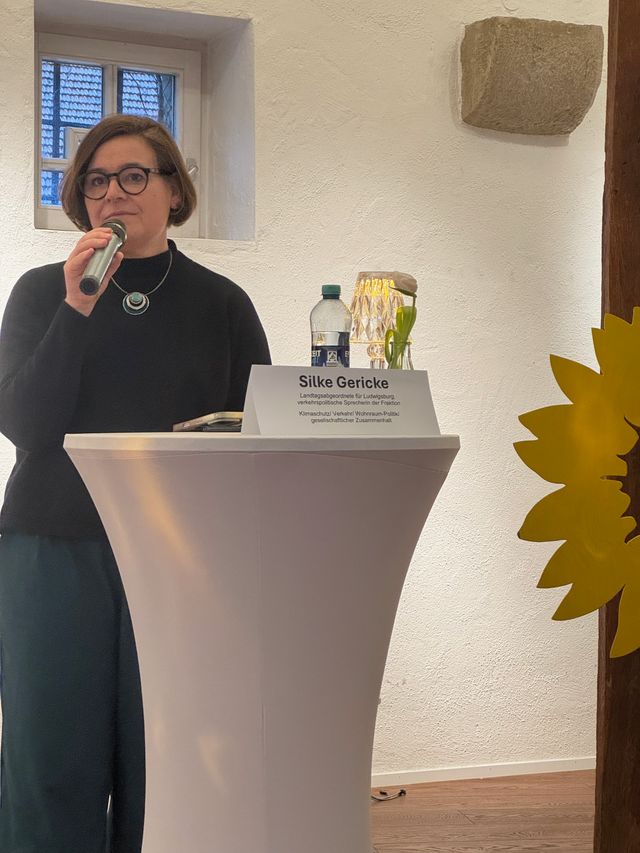 Silke Gericke am Infostand auf dem Marktplatz